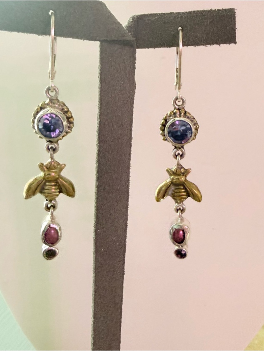Mars & Valentine Sterling Silver Dangle Bee Earrings